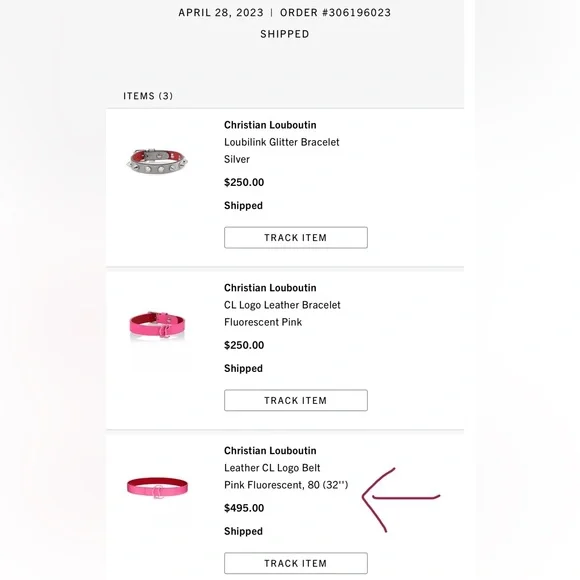 NWT • Christian Louboutin • Leather CL Logo Belt • Pink Fluorescent • 80 (32”) - Picture 8 of 11